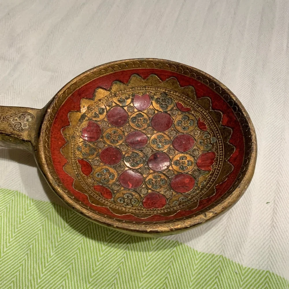 Vintage Florentine wooden Ladle with Red and Gold Accents
